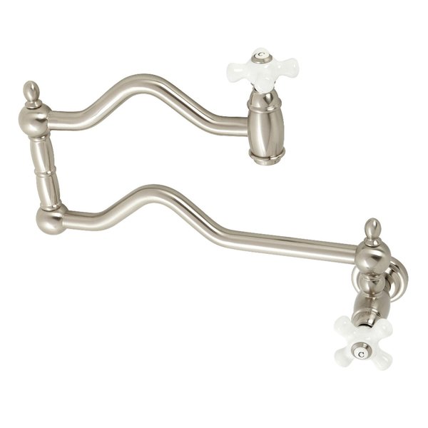 Kingston Brass KS2108PX Heritage Wall Mount Pot Filler, Brushed Nickel KS2108PX